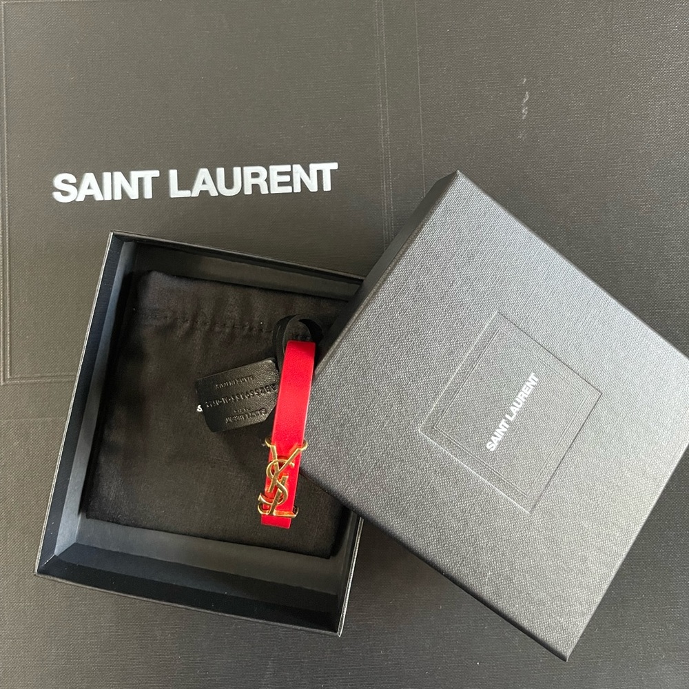 NWT Saint Laurent Gold Tone Red Leather Bracalet - Picture 12 of 14